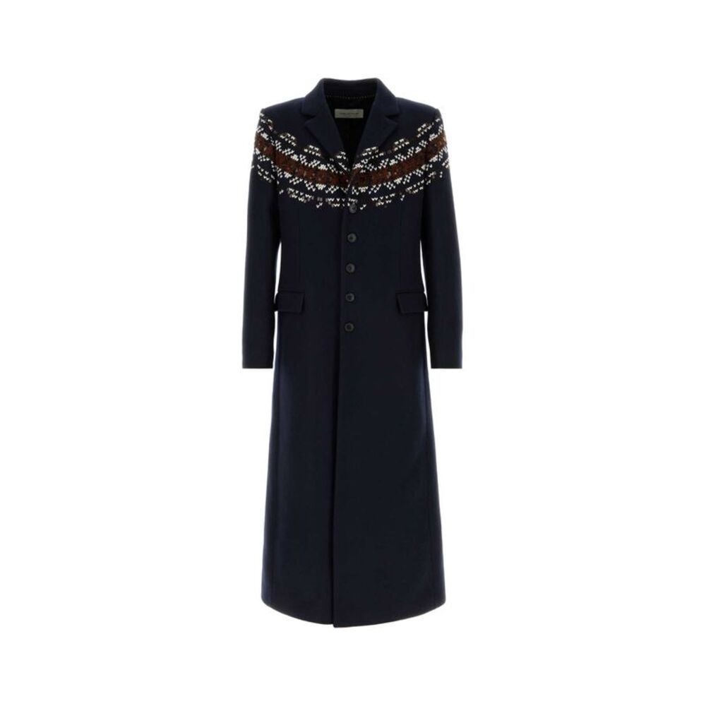 Dries Van Noten Men Navy Blue Wool Blend Coat